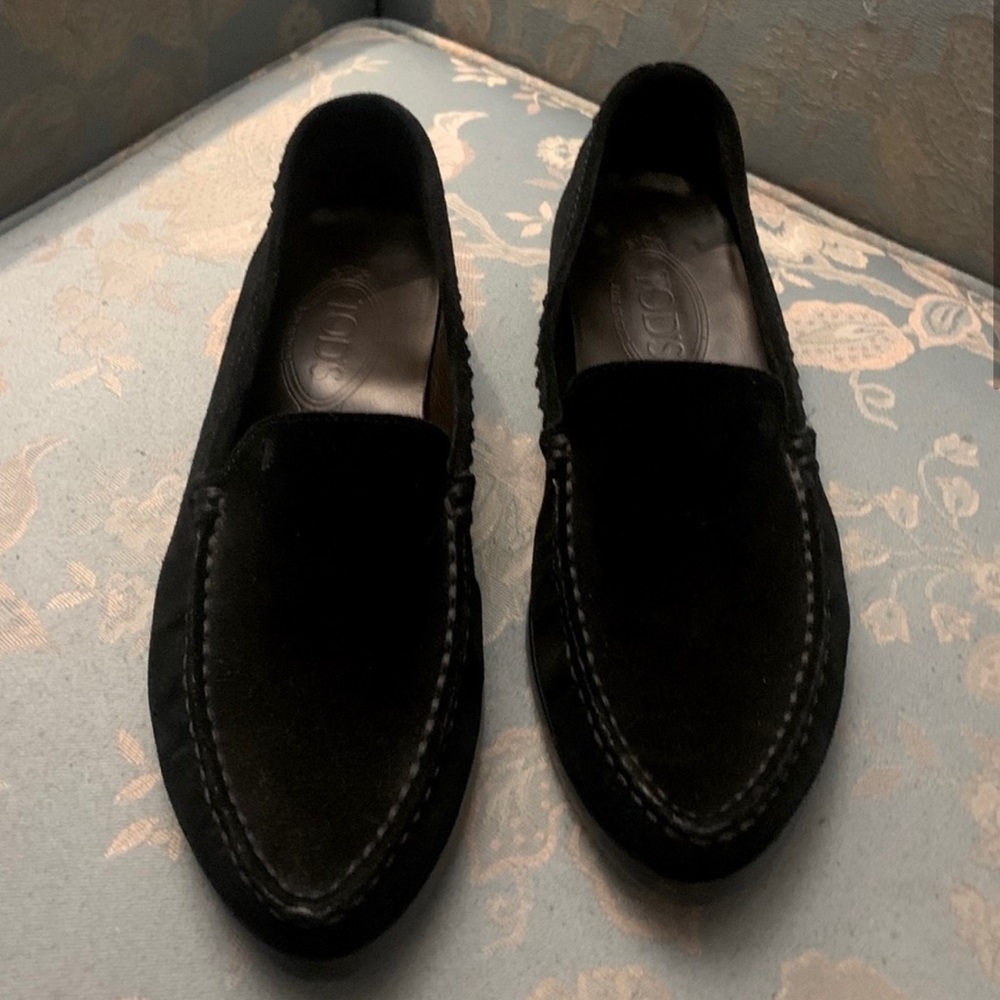 Tods black suede loafers, fits US 7.5 actual size US size 8